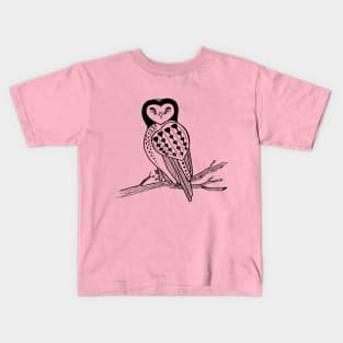 Boho Heart Owl Black Tattoo Style Bird Kids T-Shirt